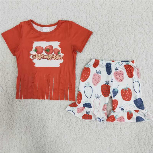 Girls Strawberry Outfits Short Sleeves Shorts