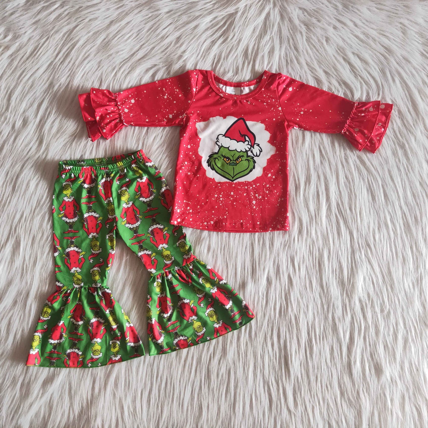 6 B6-37 Baby Girls Christmas Red Outfits Long Sleeves Bell Bottom Pants