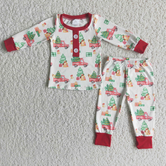 Boys Christmas Car Pajamas Long Sleeves Joggers Button