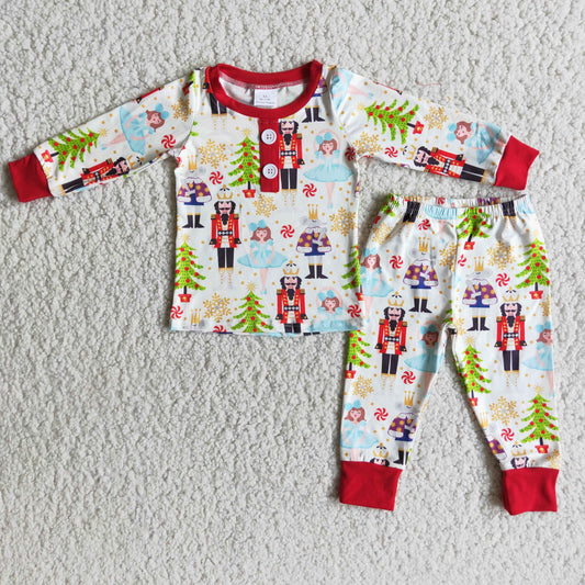 6 A6-20 Boys Christmas Tree Pajamas Long Sleeves Joggers Button