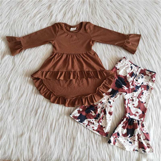 Girls Brown Outfits Cow Print Pants