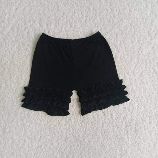 Girls Black Cotton Ruffle Shorts