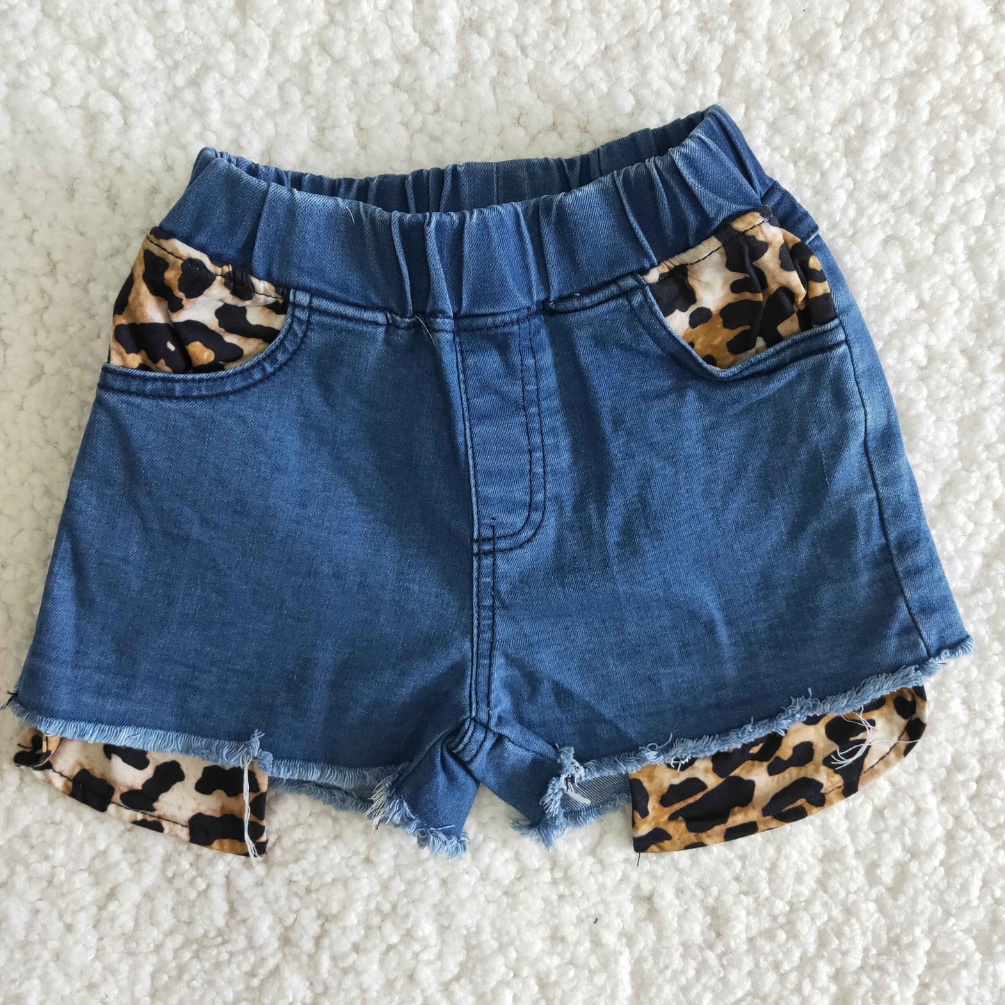 Girls Summer Blue Denim Elastic Shorts