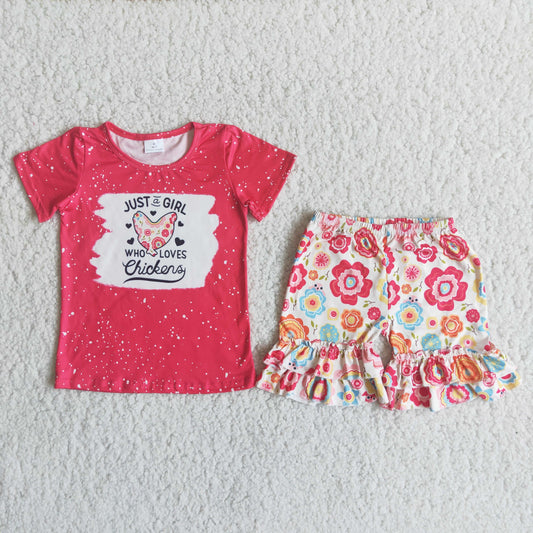 Girls Who Loves Chickens Outfits Short Sleeves Floral Shorts