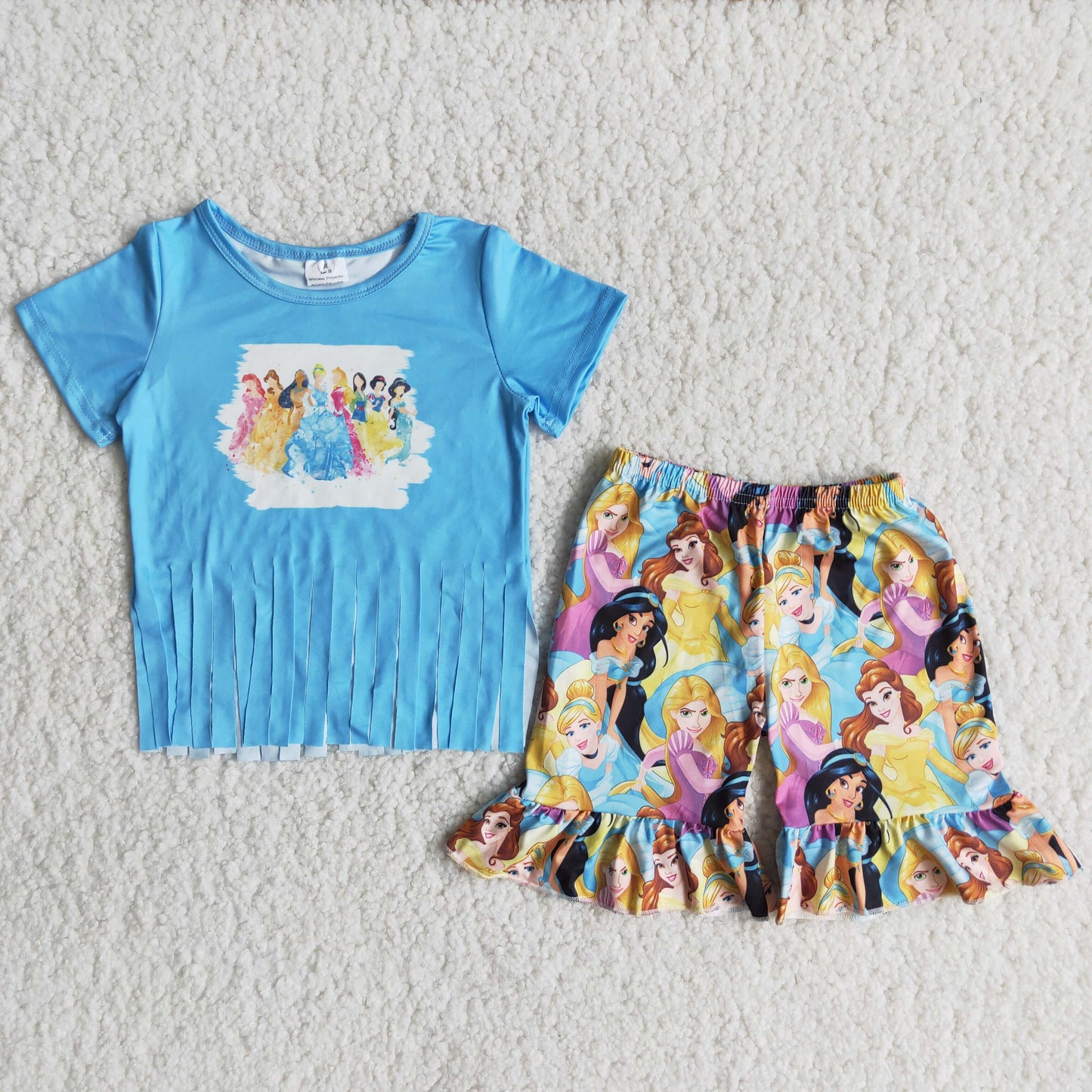 Girls Princess Outfits Short Sleeves Blue Shorts