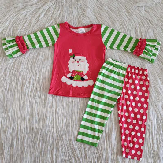 Baby Girls Christmas Santa Outfits Long Sleeves Green and Red Pants