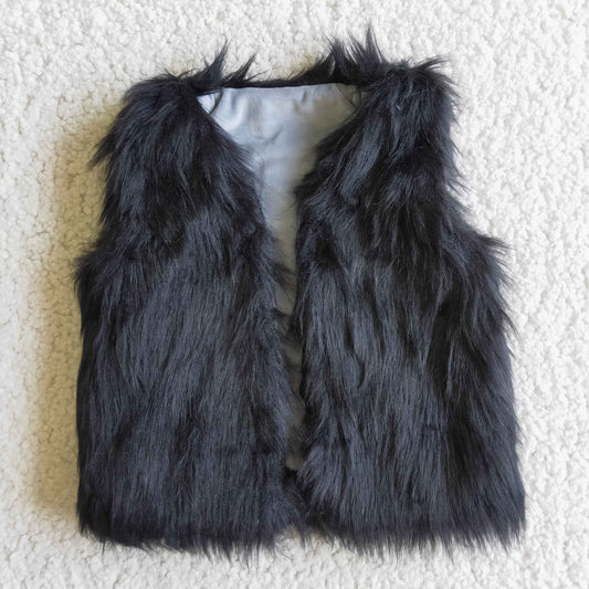 Girls Fur Vest Black