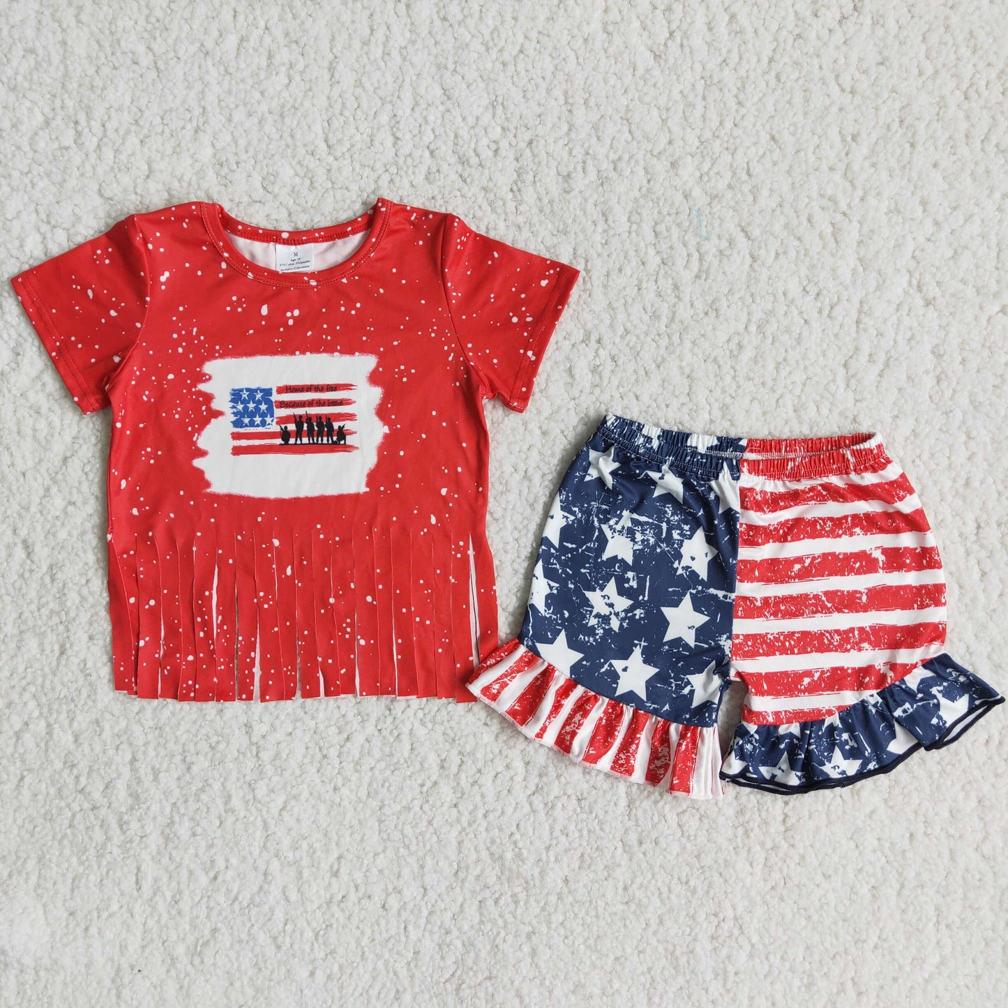 Girls USA Flag Outfits Short Sleeves Stripe Stars Shorts