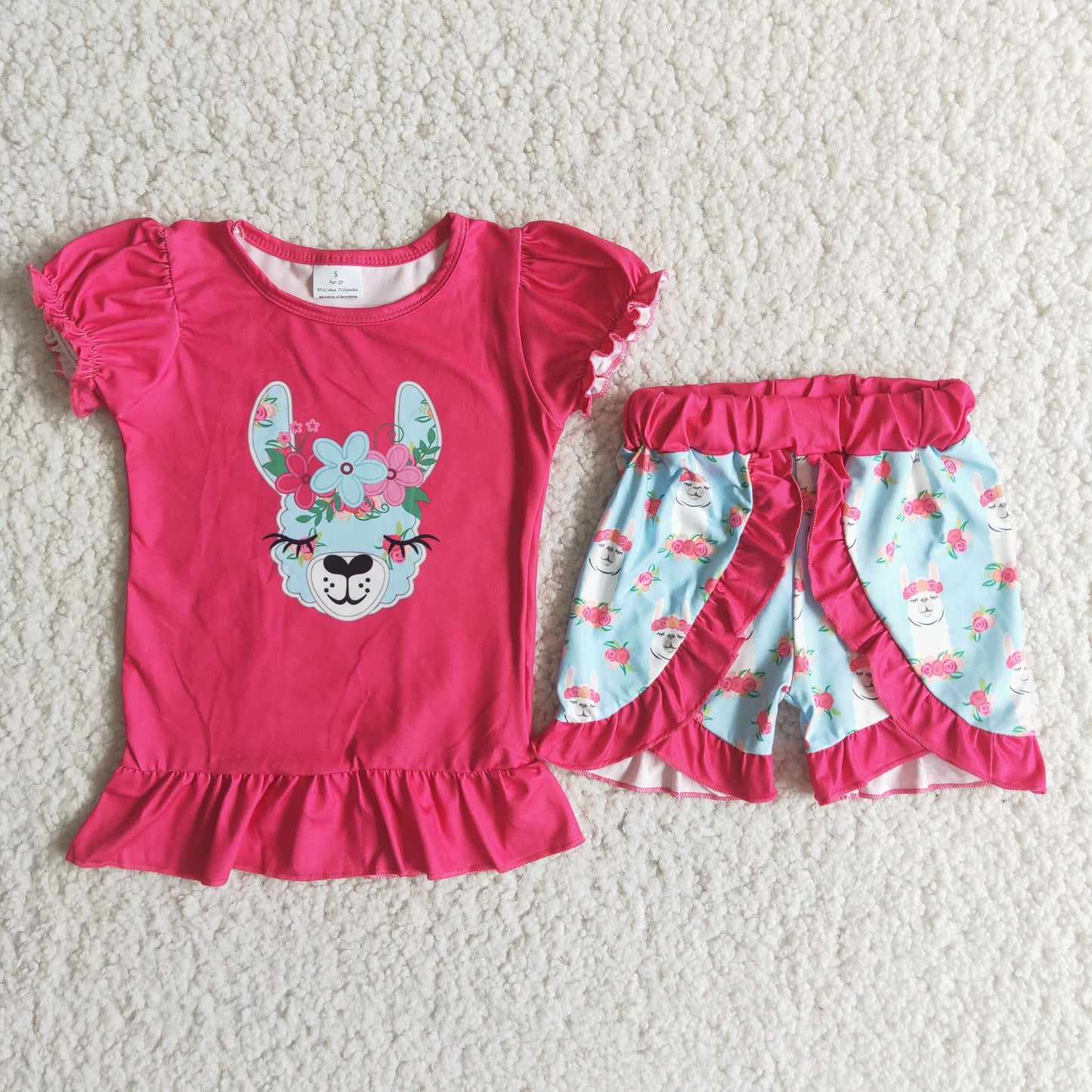 Girls Goats Outfits Short Sleeves Floral Shorts