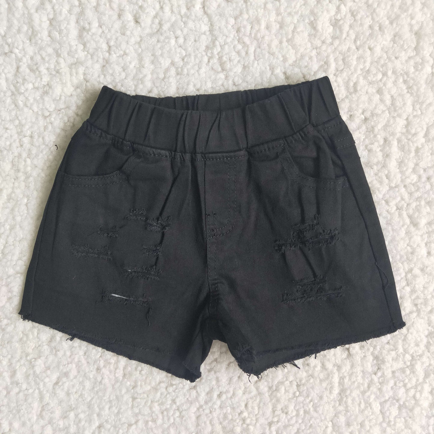 Girls Summer Black Denim Elastic Shorts