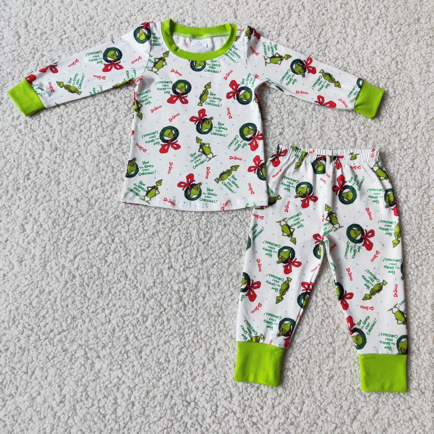 Boys Christmas Pajamas Long Sleeves Joggers Green