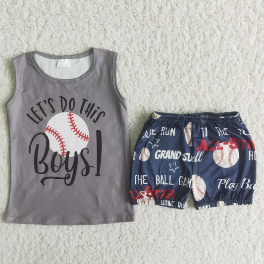 Boys Baseball Outfits Short Sleeves Gray Shorts