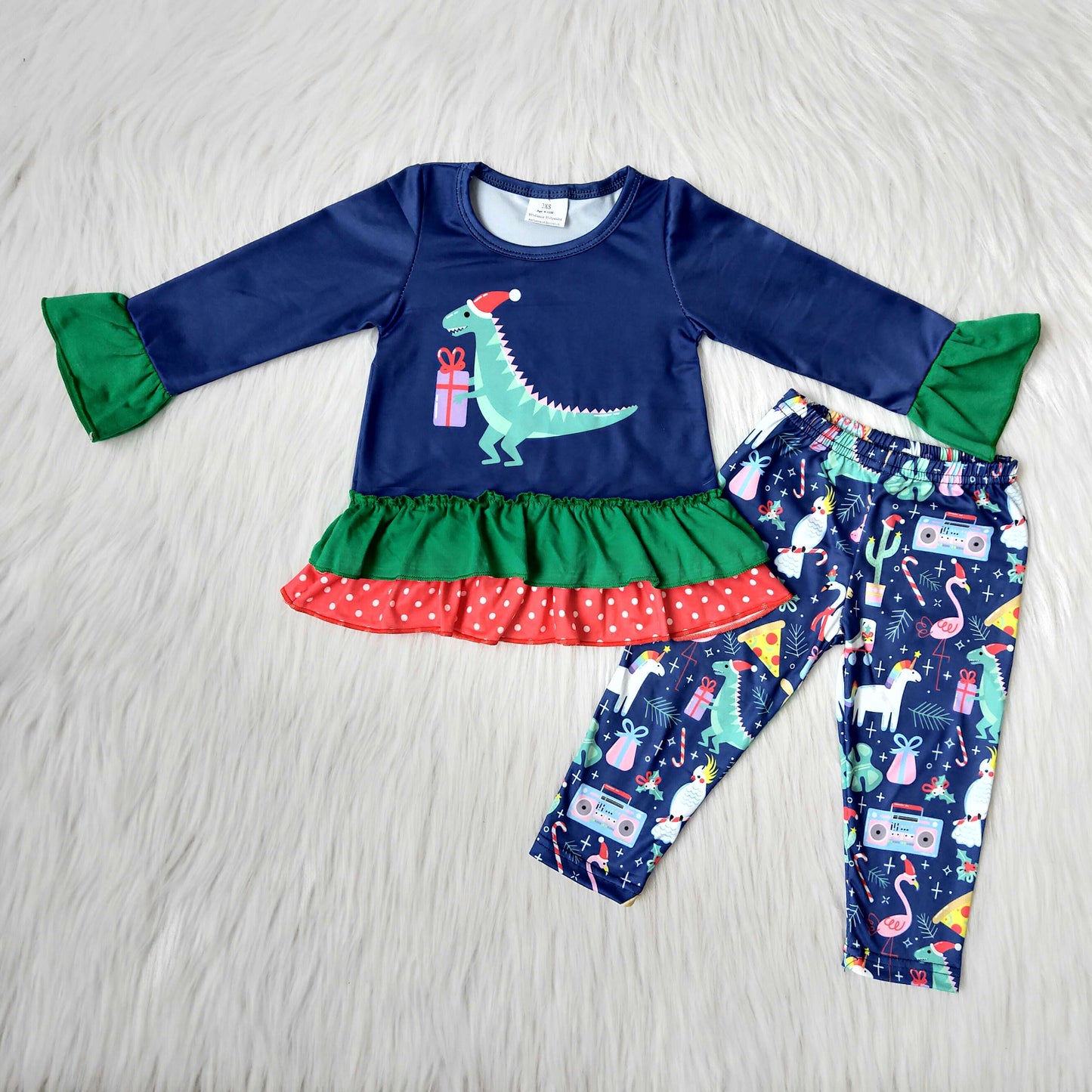 Girls Christmas Dinosaur Gifts Outfits Long Sleeves Printed Pants