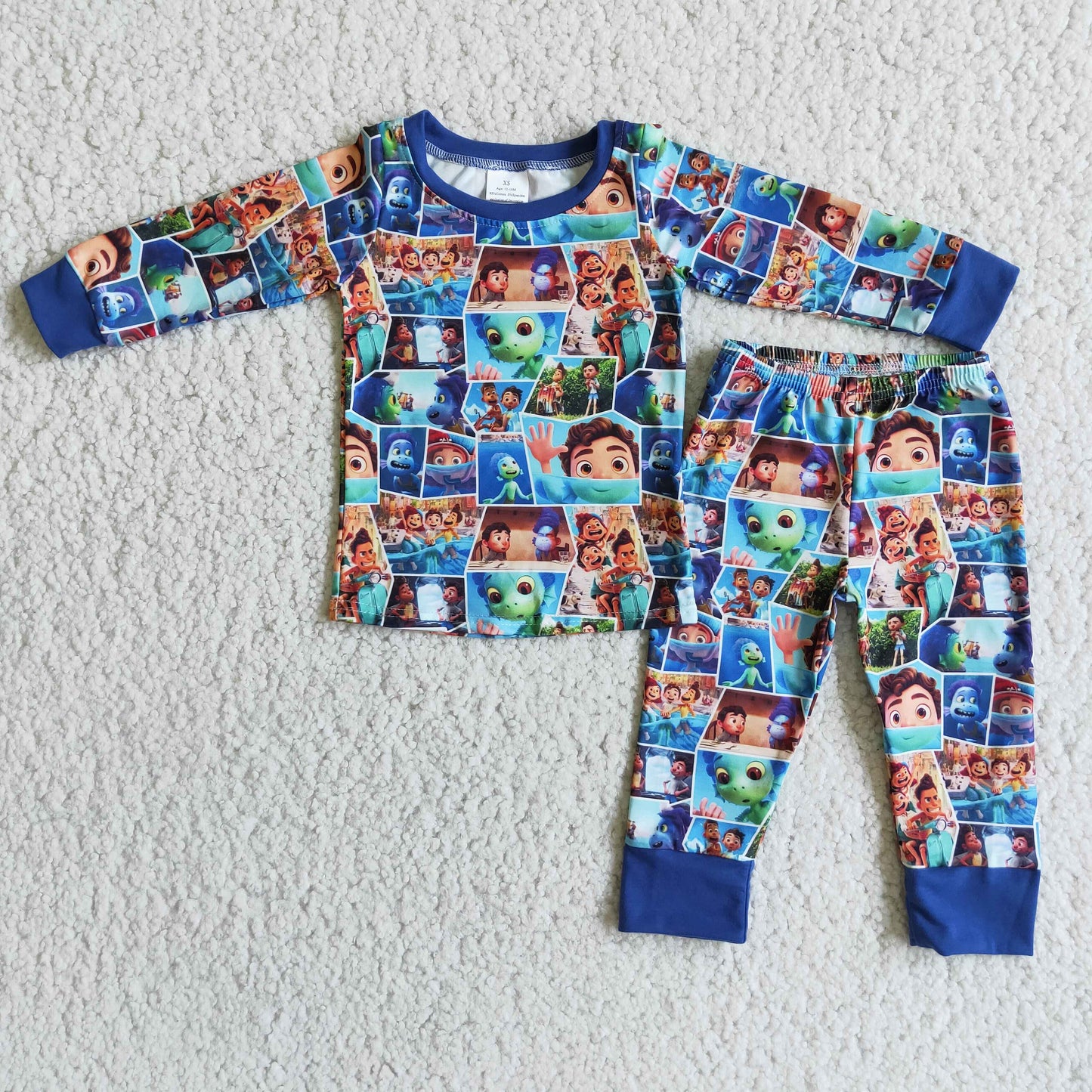 Boys Cartoon Pajamas Long Sleeves Joggers Blue