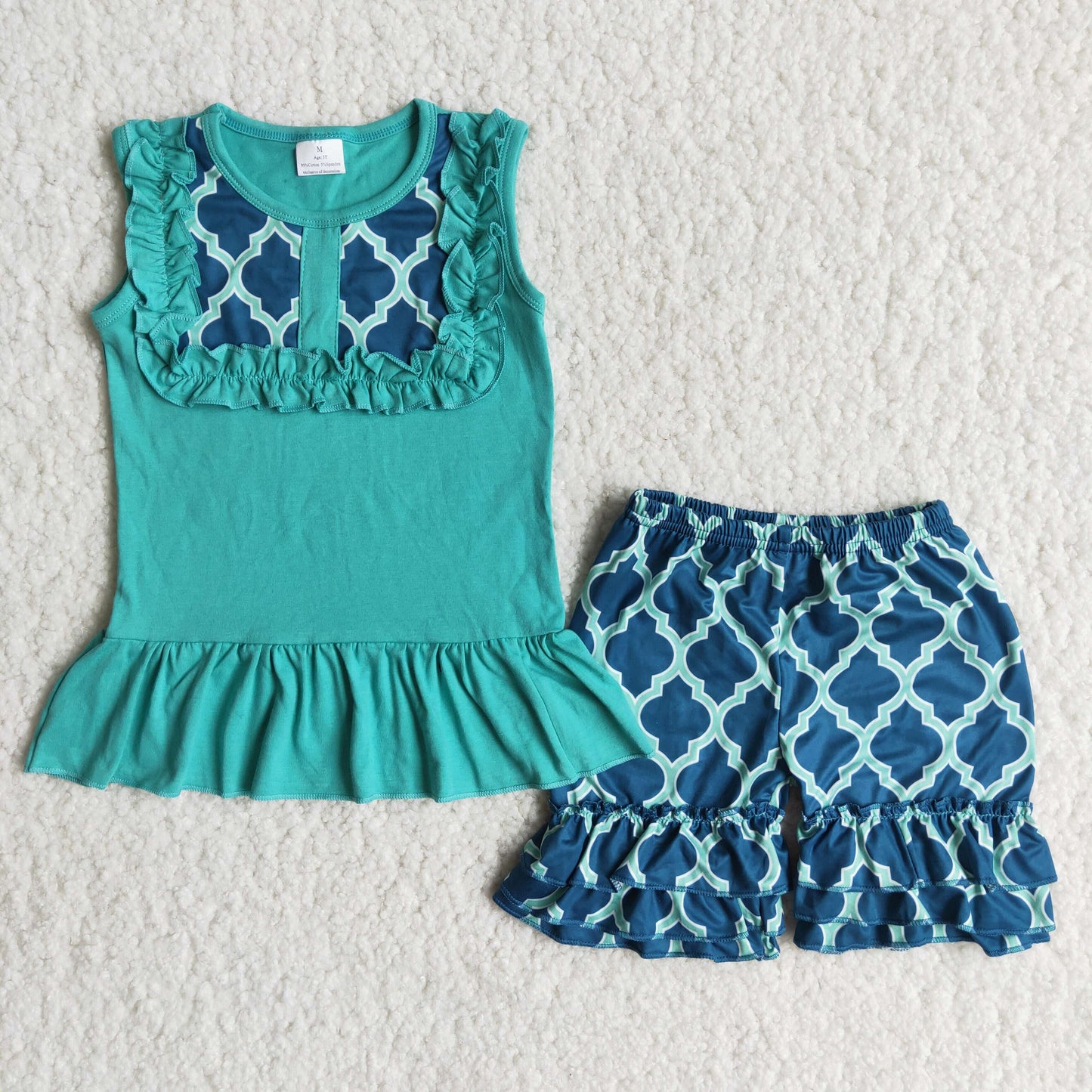 Girls Mint Outfits Short Sleeves Scale Shorts