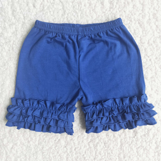 Girls Blue Cotton Ruffle Shorts