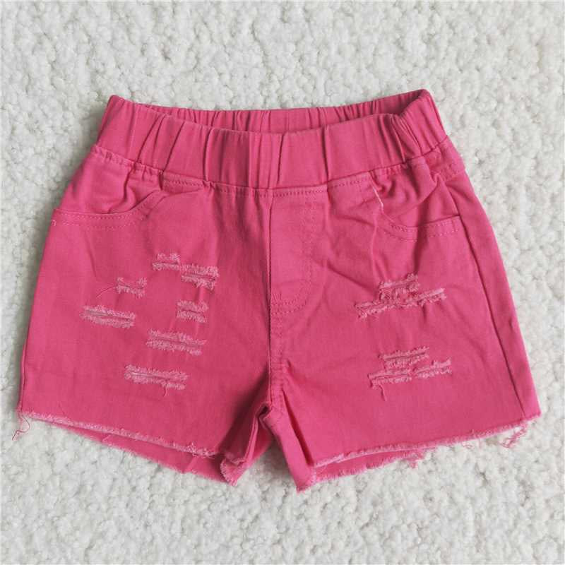 Girls Summer Fushcia Denim Elastic Shorts