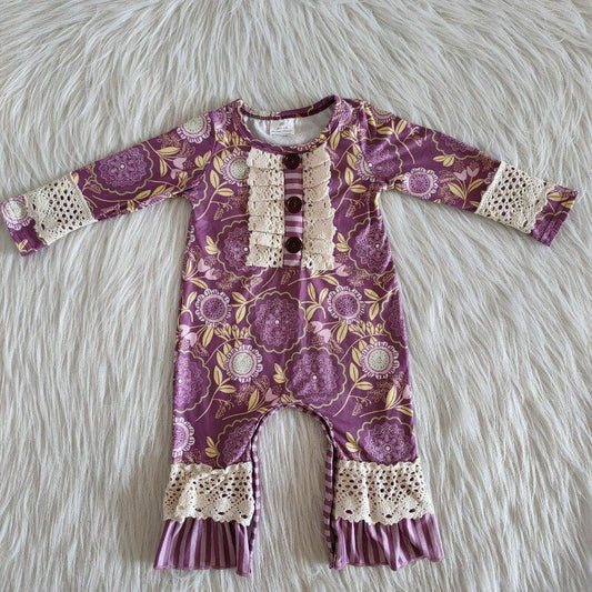 Girls Floral Rompers Purple