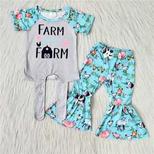 Girls Farm Outfits Short Sleeves Pants