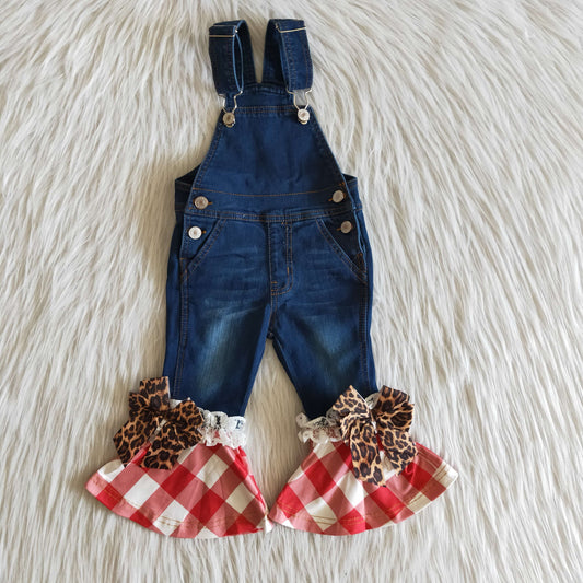 Girls Overalls Trousers Jeans Bell Bottom Red Pants