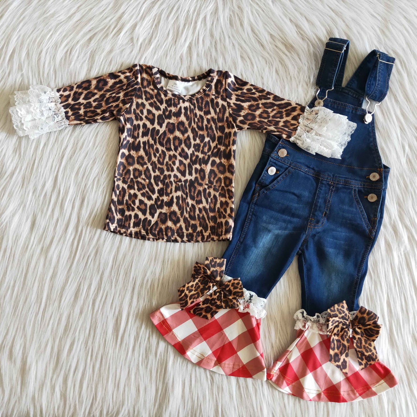 Girls Leopard Outfits Overall Jeans