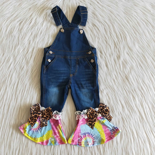 Girls Overalls Trousers Jeans Bell Bottom Tie-dye Pants