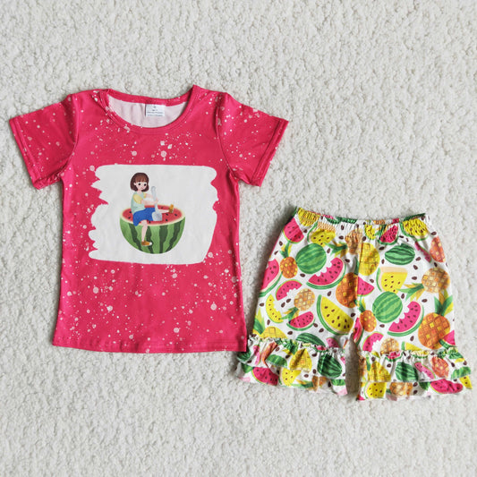 Girls Watermelon Outfits Short Sleeves Shorts