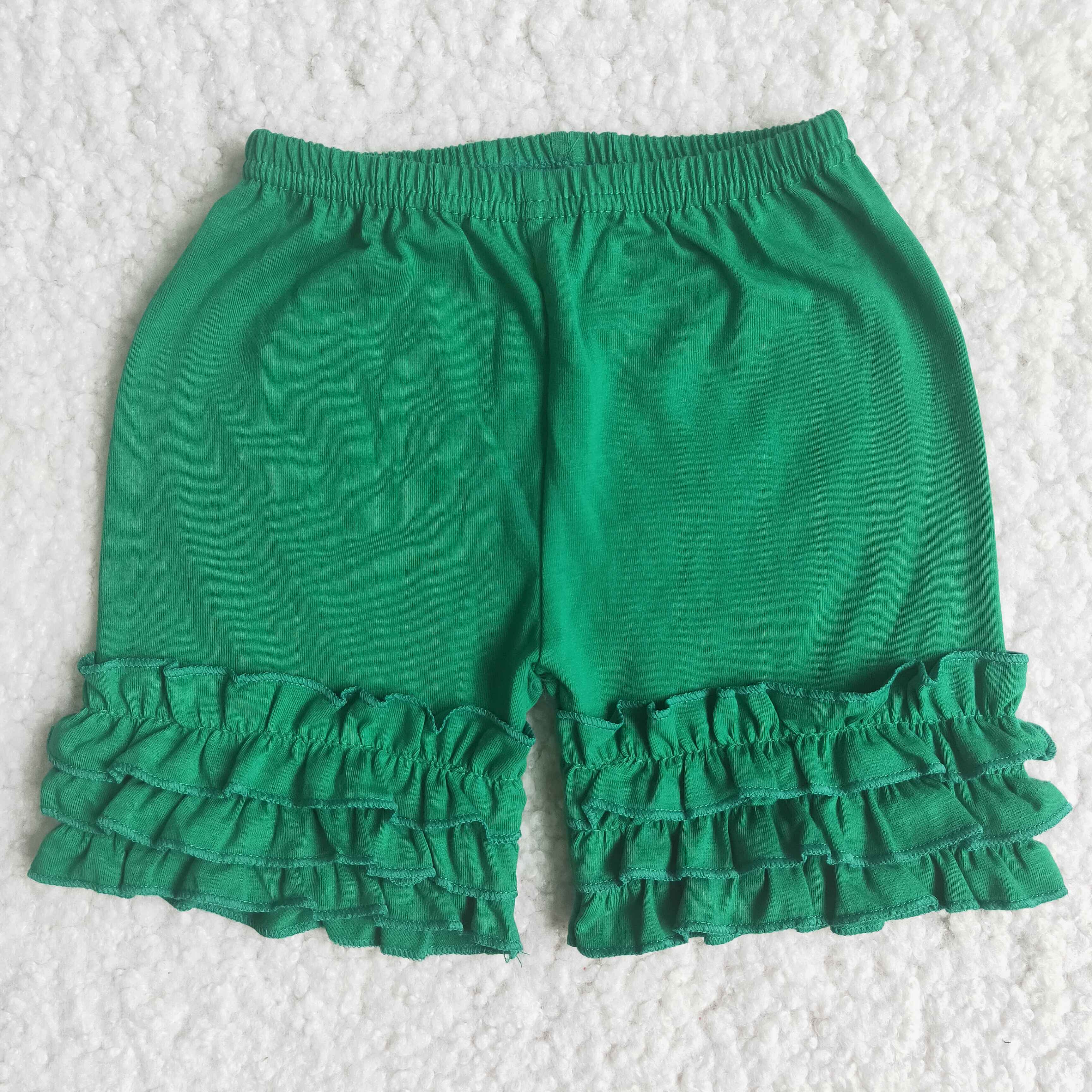 Girls Green Cotton Ruffle Shorts – ZHOHAO03
