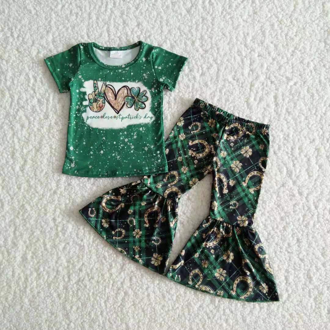 Girls Peace Love St Patrick's Day Outfits Short Sleeves