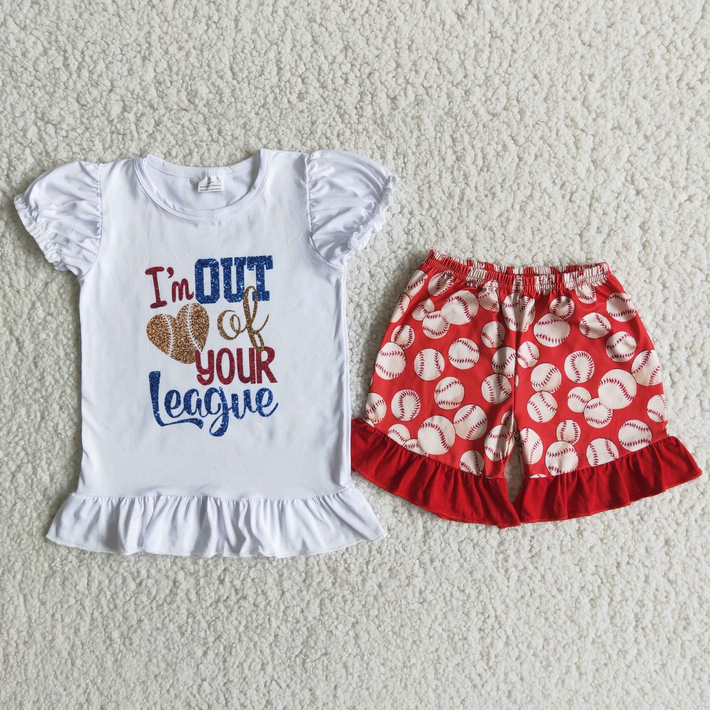 Girls Out of League Outfits Short Sleeves Baseball Shorts