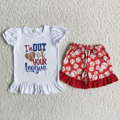 Girls Out of League Outfits Short Sleeves Baseball Shorts