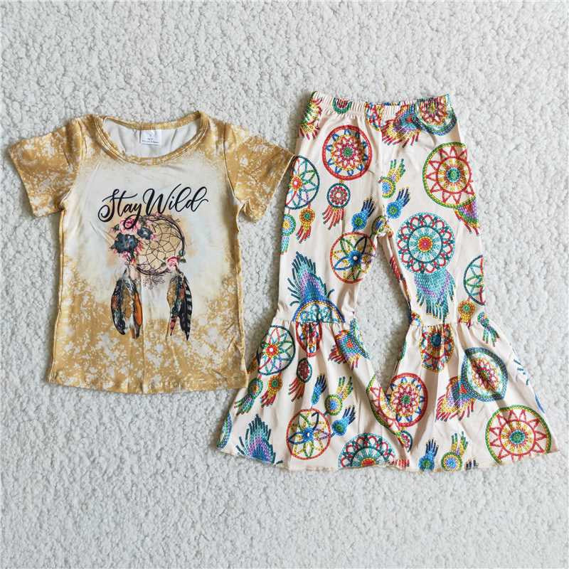 Girls Stay Wild Outfits Short Sleeves Bell Bottom Pants