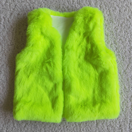 Girls Fur Vest White Green