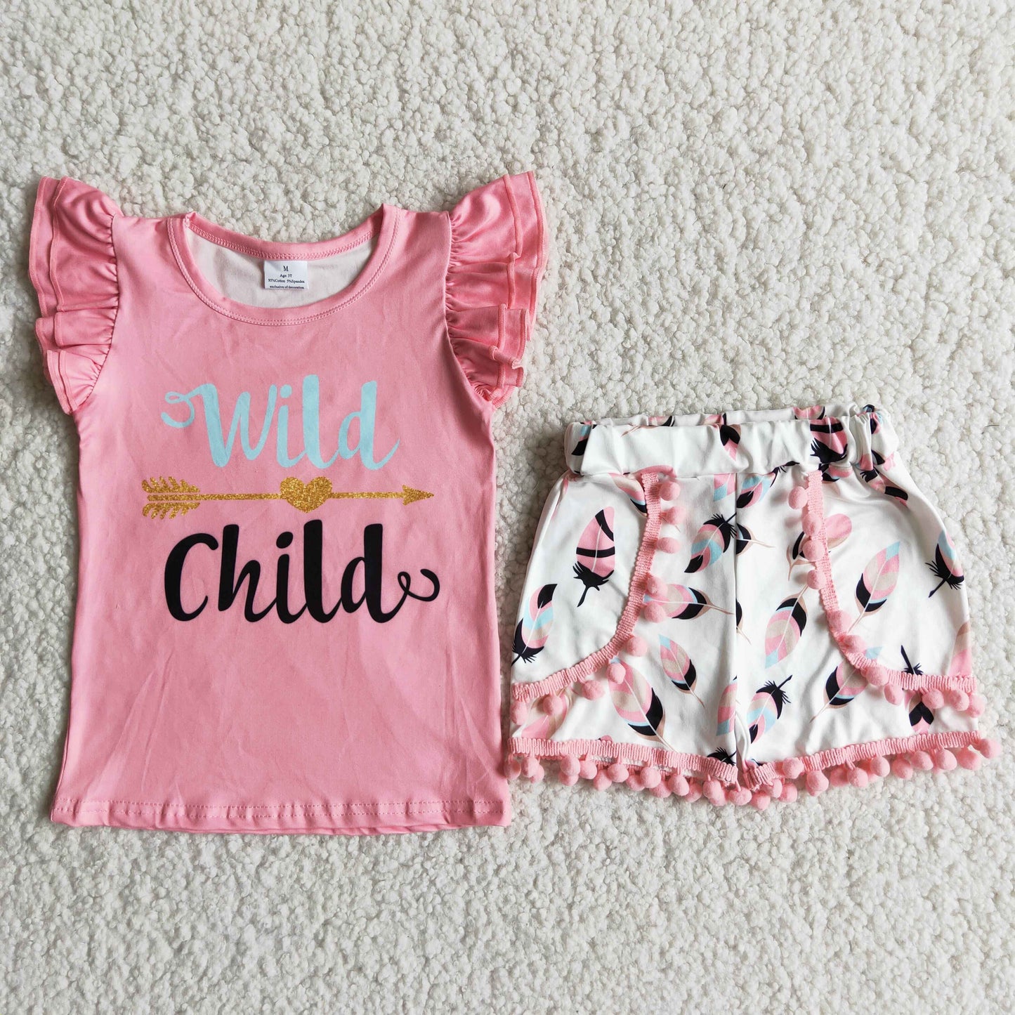 Girls Wild Child Outfits Short Sleeves Floral Shorts