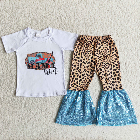 Girls MAMA Tried Outfits Short Sleeves Leopard Pants