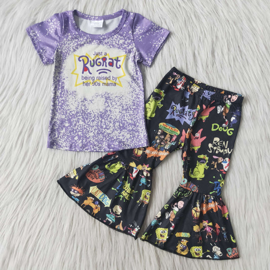 Girls Rugrat Outfits Short Sleeves Bell Bottom Pants