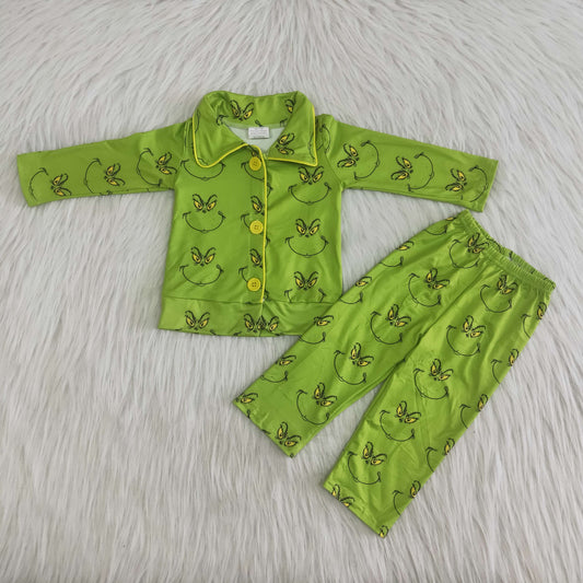 Boys Christmas Pajamas Green Long Sleeves Pants