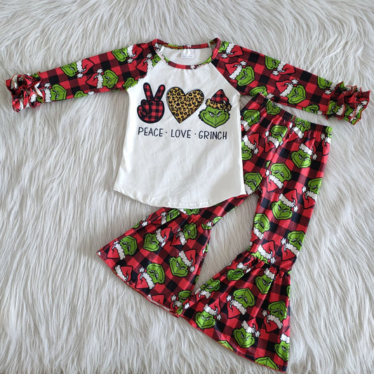 Baby Girls Christmas Peace Love Outfits Long Sleeves Bell Bottom Pants