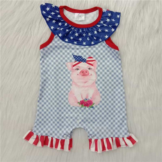 Girls Pig July Fourth Rompers