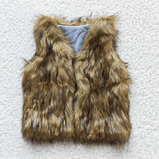 Girls Fur Vest White Brown