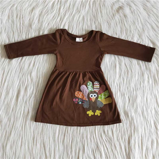 Girls Thanksgiving Turkey Dress Long Sleeves Brown