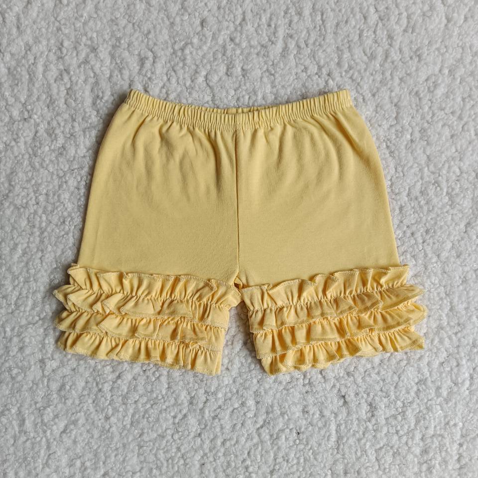 Girls Yellow Cotton Ruffle Shorts