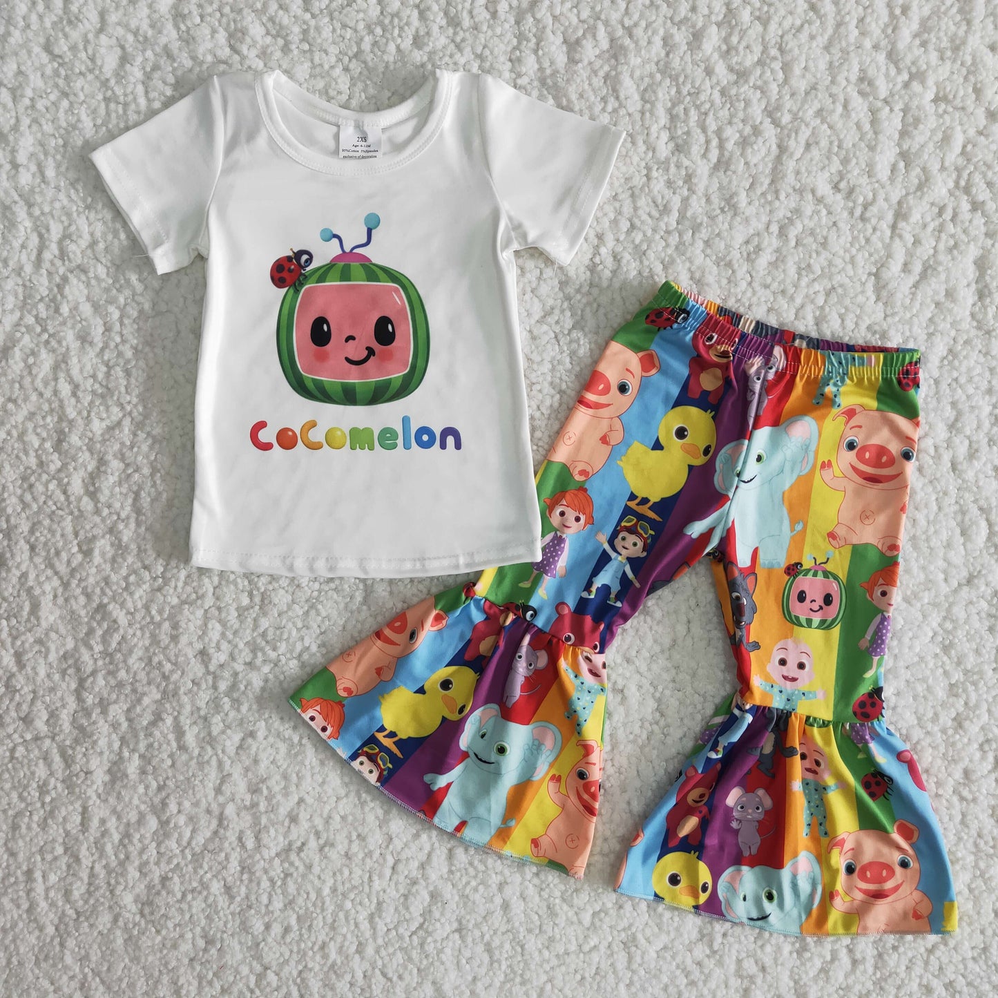 Girls Cartoon melon Outfits Short Sleeves Bell Bottom Pants