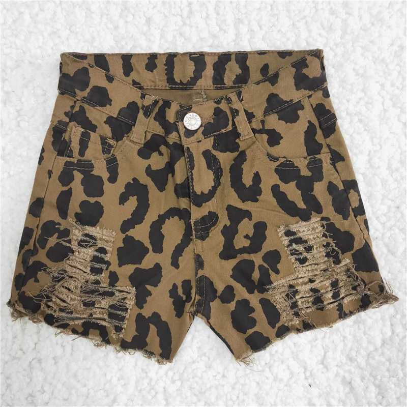 Girls Summer Leopard Denim Shorts