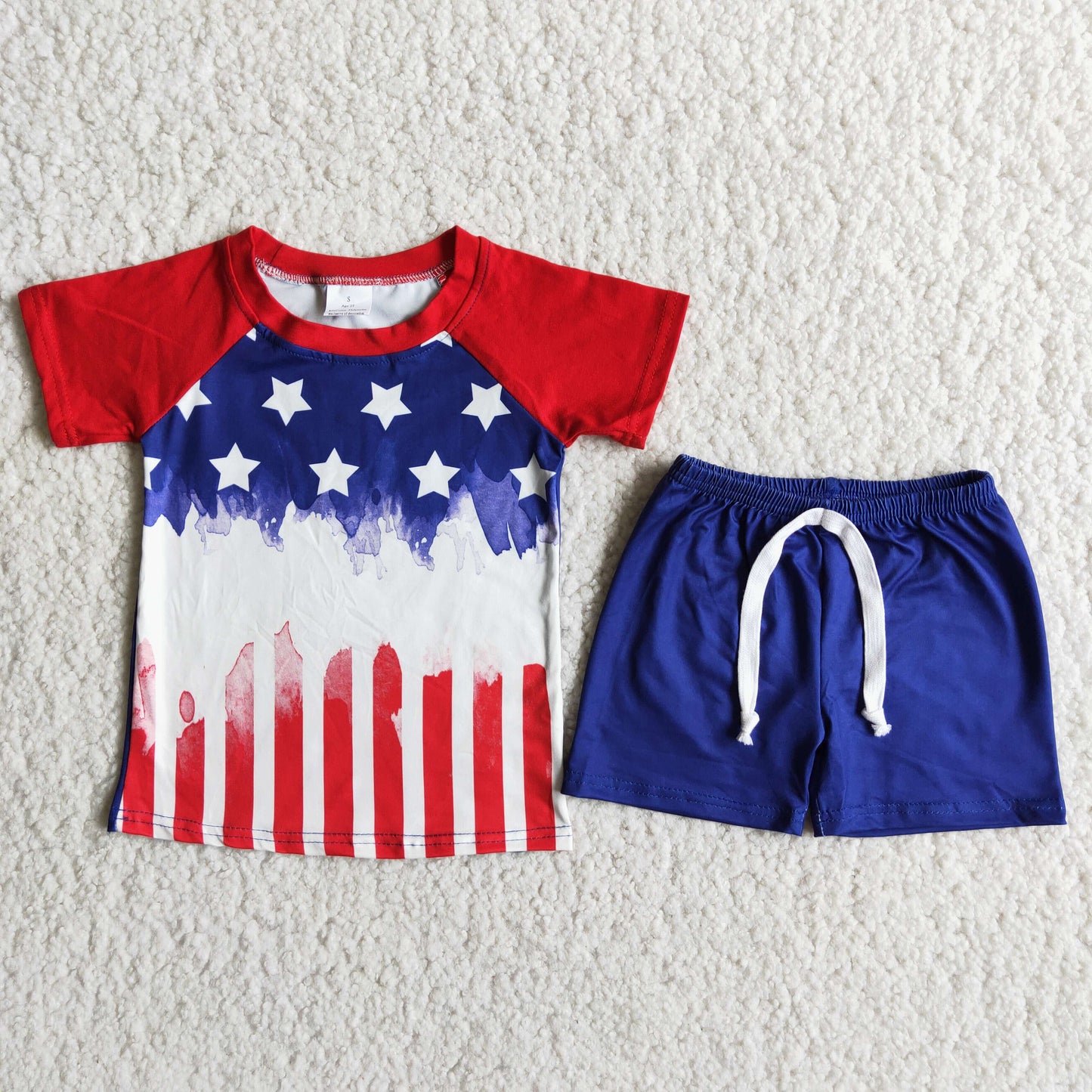 Boys Stars Outfits Short Sleeves Blue Shorts