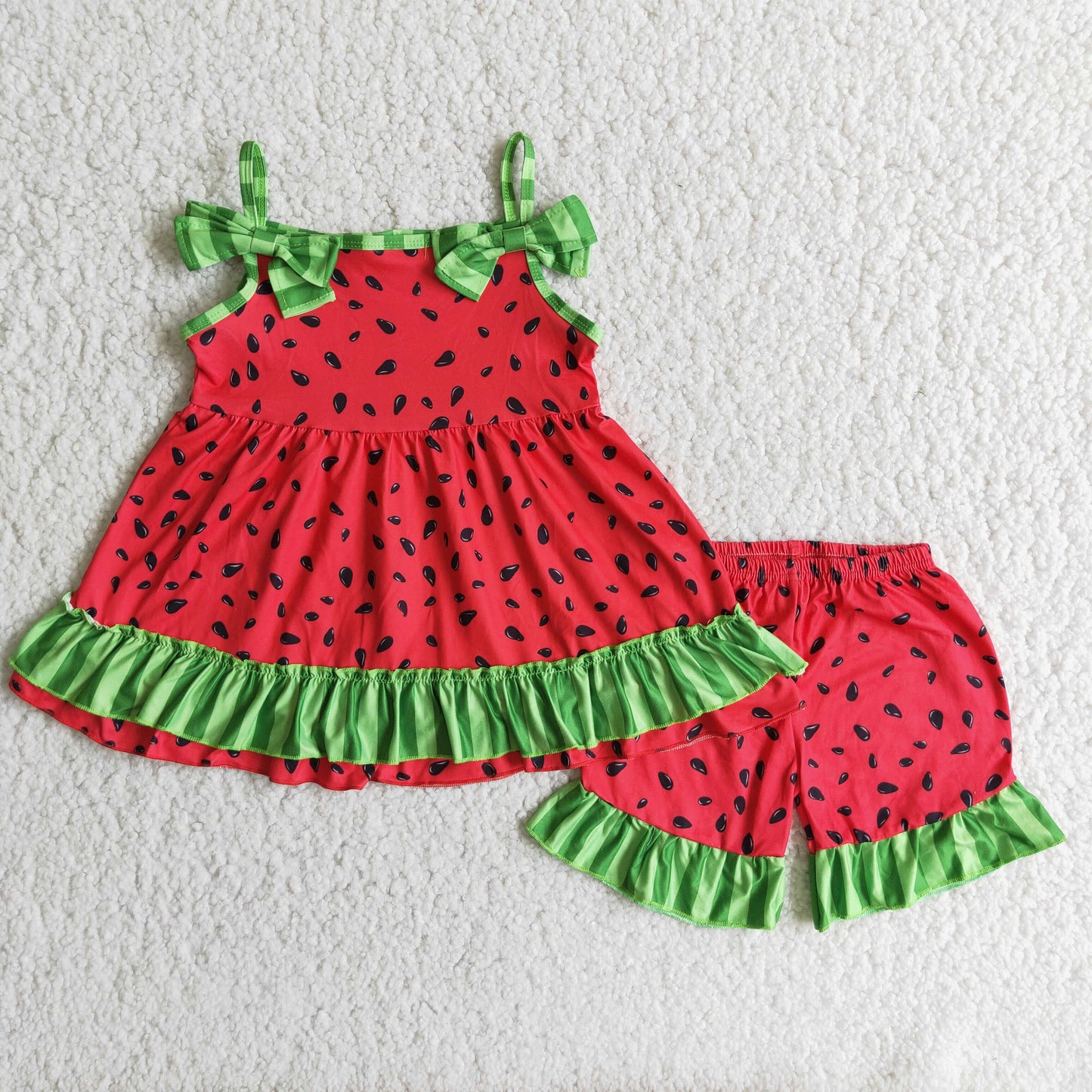 Girls Watermelon Outfits Sleeveless Red Shorts