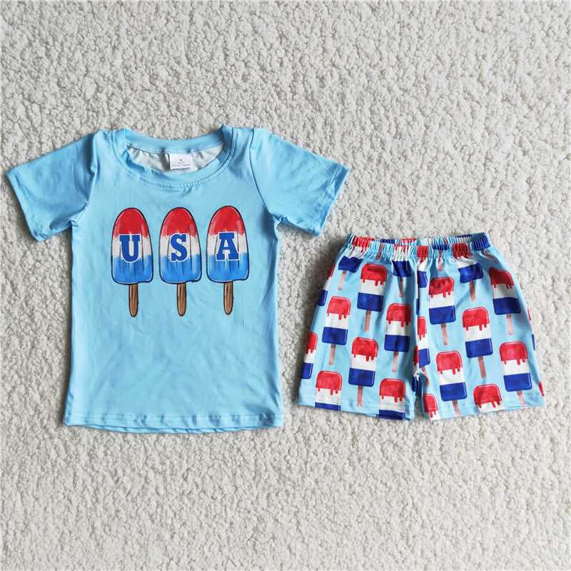 Boys USA Ice-lolly Outfits Short Sleeves Blue Shorts