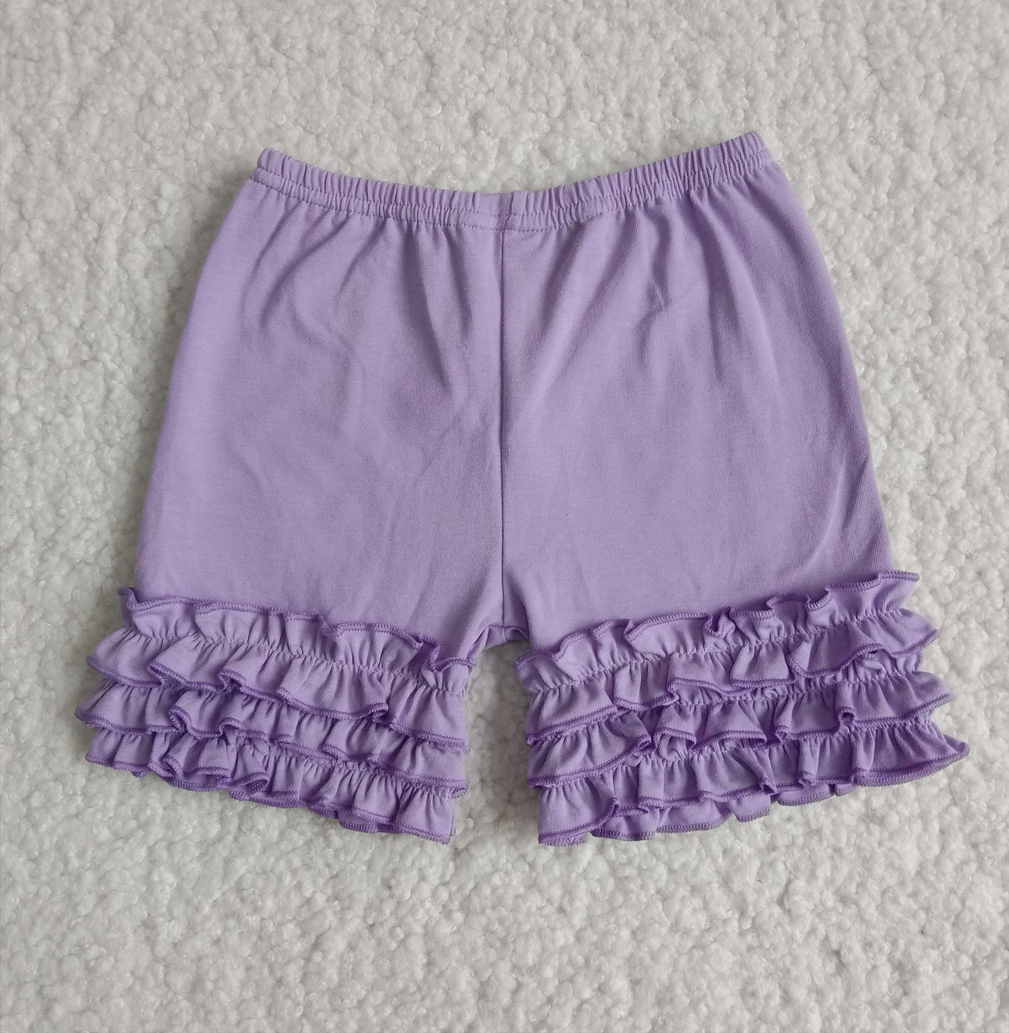 Girls Purple Cotton Ruffle Shorts