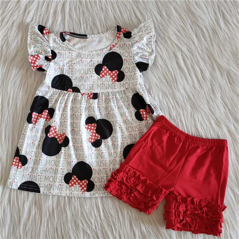 Girls Cartoon Outfits Short Sleeves Red Shorts