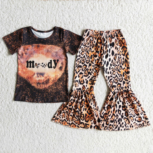 Girls Moody Outfits Short Sleeves Leopard Pants